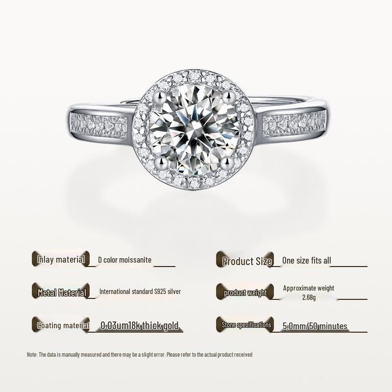 

925 Sterling Silver Moissanite Pavé Ring - Light Luxury High-End Women s Jewelry Adjustable