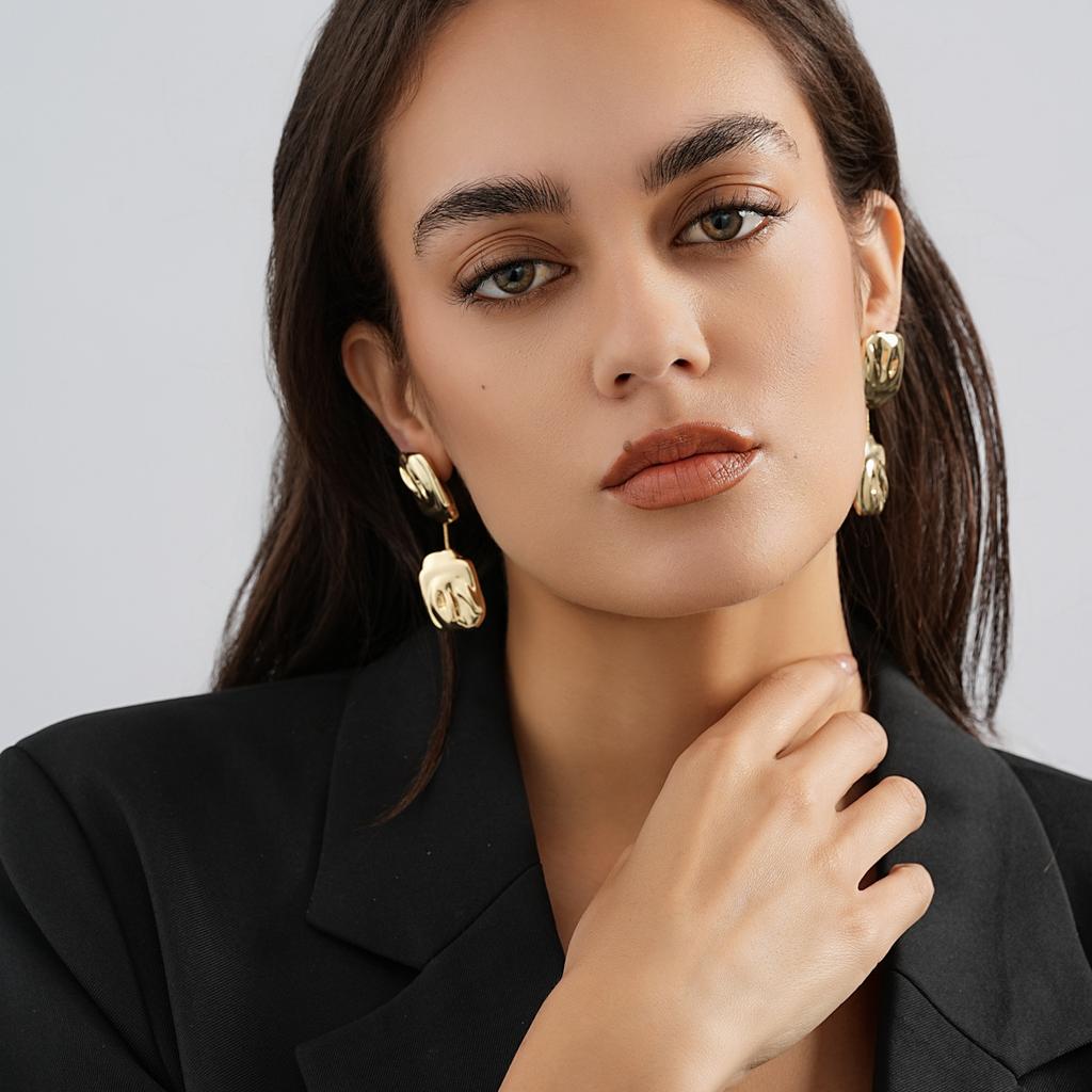 Stylish Geometric Crossborder Earrings Chic Gold Alloy Plated Statement Pieces