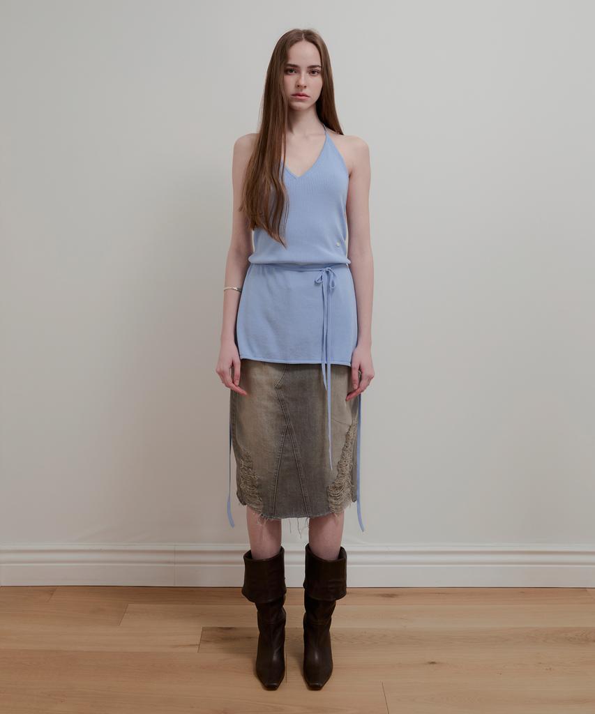 Aobteu Layered Halter Neck Knit - Sky