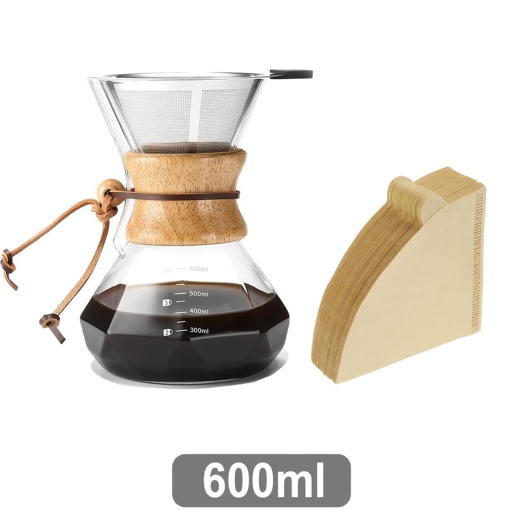 Pour Over Coffee Maker with Reusable Stainless Steel Filter and 100Pcs Filter Paper, 13.5/20oz Borosilicate Glass Coffee Carafe