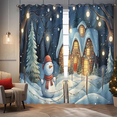 3D Digital Printed Christmas Snowman Cabin Curtains 2pcs Free Shipping Boy Girls Room Bedroom Window Decor Living Room Curtains