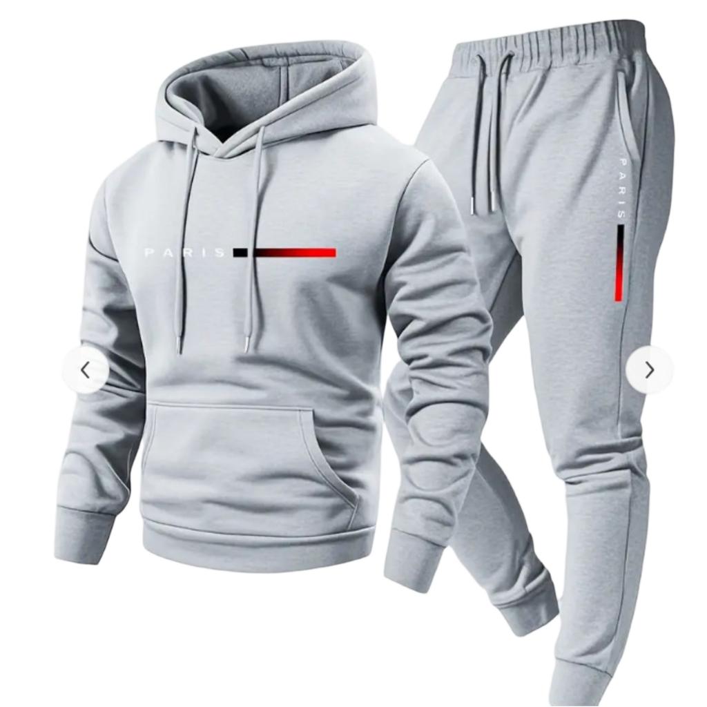 Men's Casual Color Letter-printed Sweatshirt Set, Men's Fleece Hooded Drawstring Sweatshirt And Sweatpants Two-piece Set