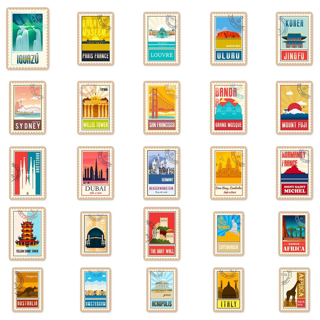 50 World Landmark Graffiti Stickers for Laptop, Bicycle, and Car Decals