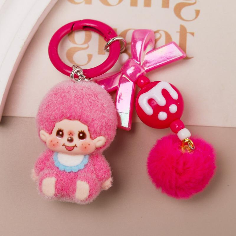 

Flocking Sitting M Beads Keychain Cute Key Chain Jewelry Bag Pendant Trendy Play Small Pendant