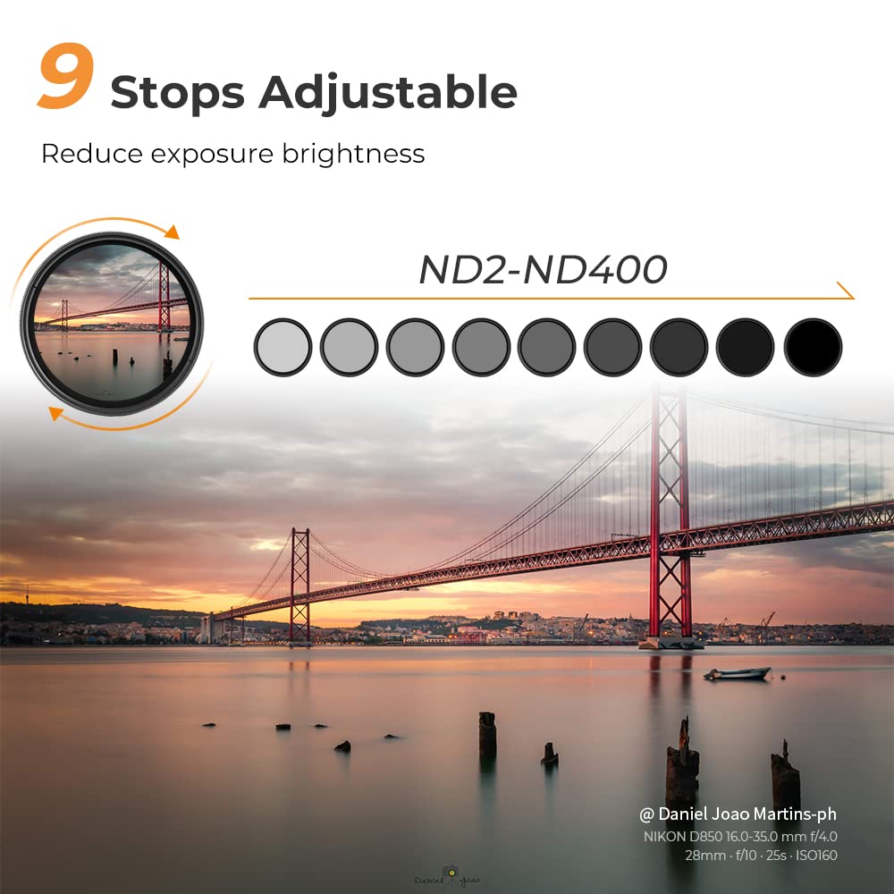 Concept Variable ND Filter Variable ND Light Reduction Range Thin Frame Design Variable ND K&F ND2~ND400 16-Layer Multi-Coating () (49mm,