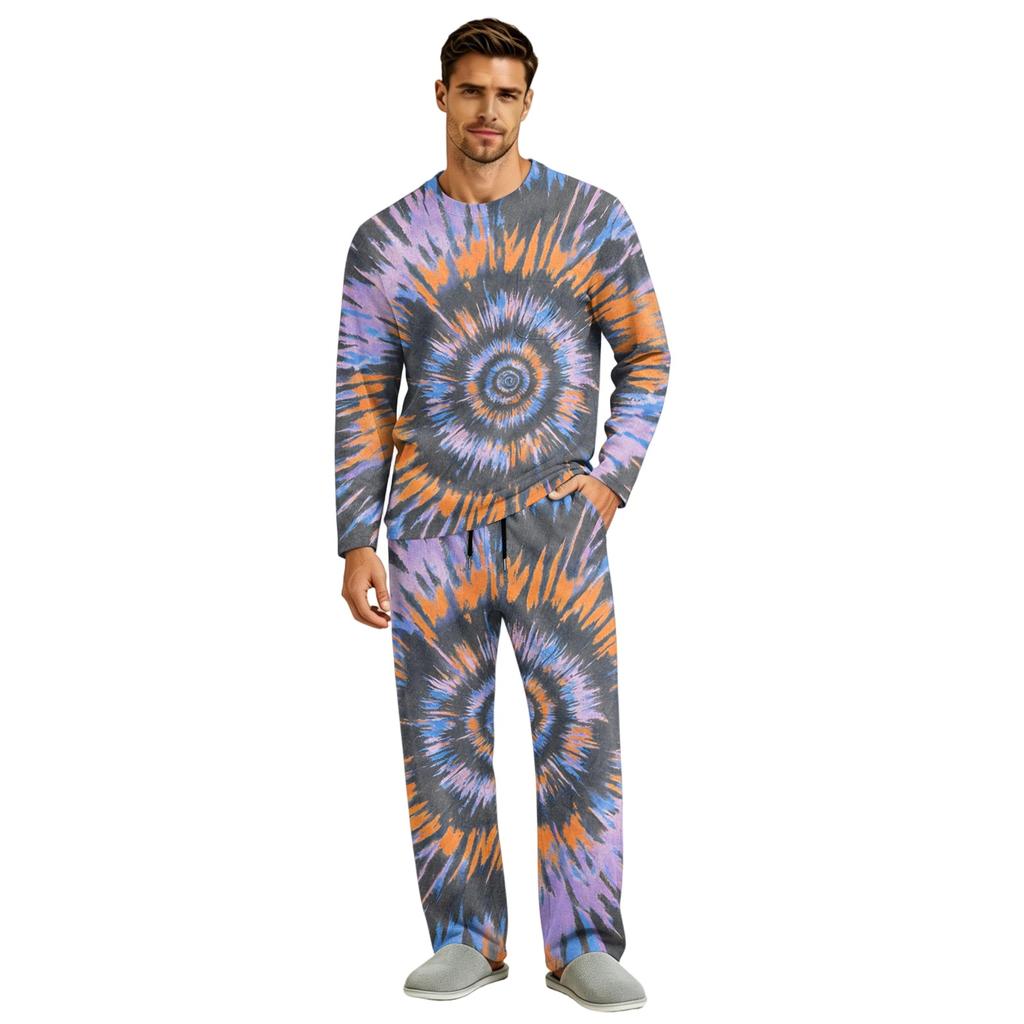 Men's Long Sleeve Pajama Set with Button Crotch and Elastic Drawstring Waist for Home Comfort