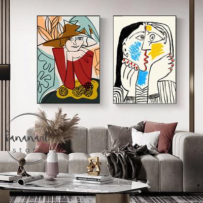 Picasso Wall Art Poster Abstract Canvas Painting Line Art Woman Face Pictures for Living Room Home Decor No Frame