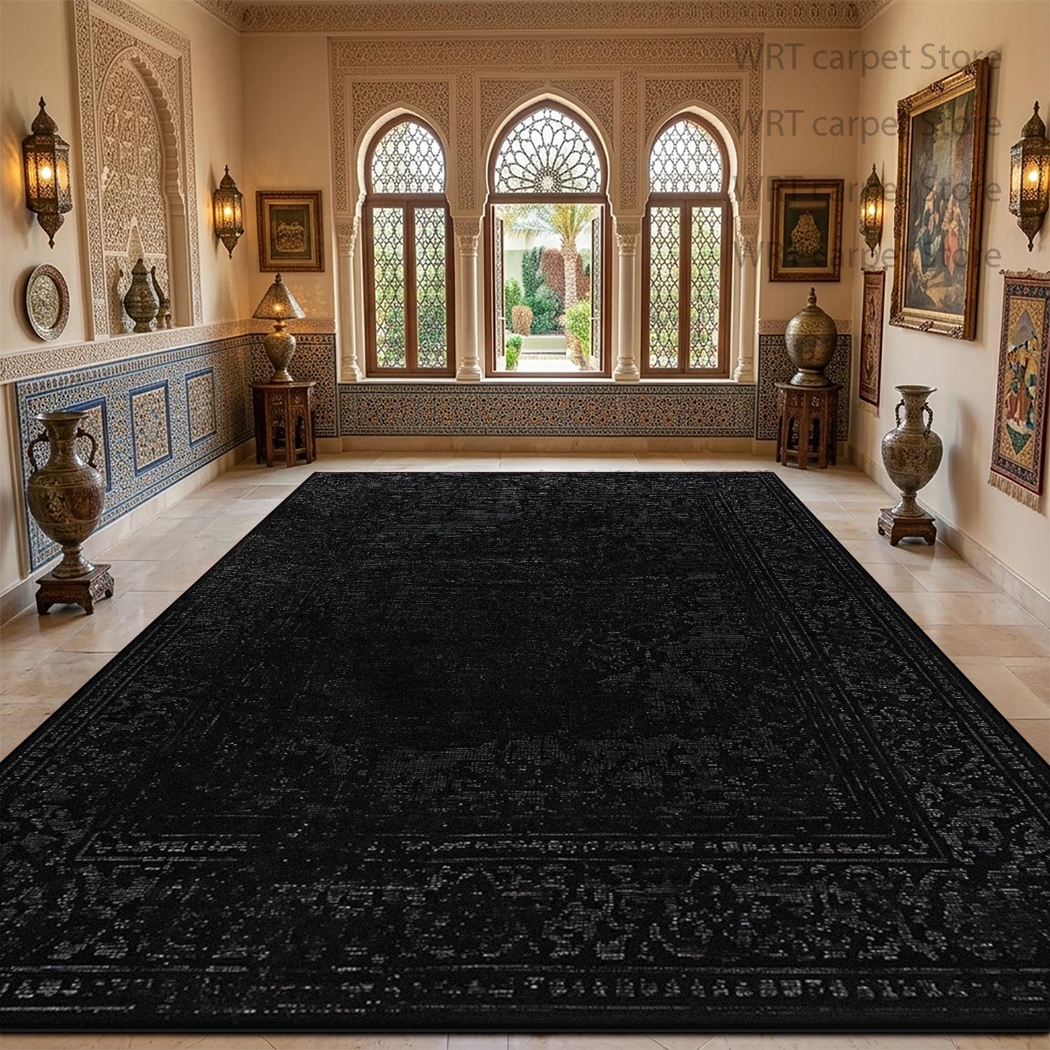 

Persian Retro Black Carpet for Living Room American Style Decoration Home Lounge Large Area Rugs Dining Room Washable Floor Mat 60x90cm