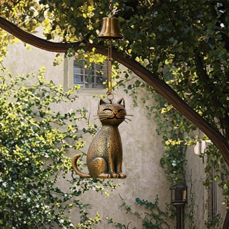 Cat Wind Chime Garden Yard Door Windchime Decorations Elegant Animals Statue Decor Outside Bells Pendant for Yard Home Balcony