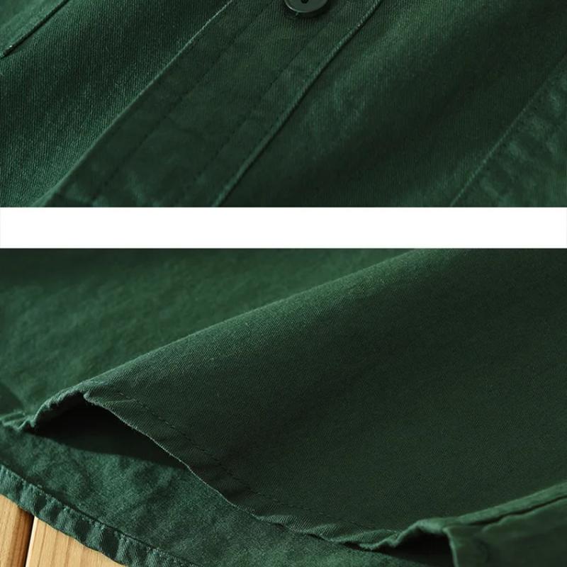 Camisas Cargo Estilo Japonês para Homens Camisa de Verão de Manga Curta 100% Algodão Puro Casual Solta Tops Masculinos Nova Moda Camisa de Bolso Duplo Juventude