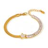 Blade Chain Pentagram Spell Rectangular Zircon Bracelet Light Luxury Titanium Steel Plated 18K Gold Jewelry