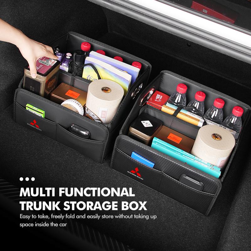 Car Leather Boot Organiser Storage Box Large Capacity Foldable Storage Bag For Mitsubishi Outlander Lancer L200 ASX Pajero