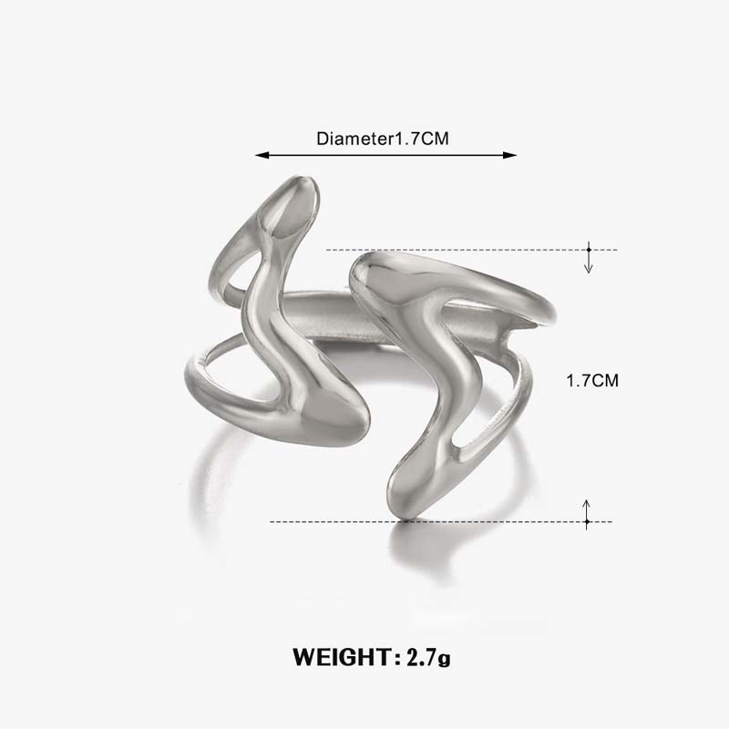 Stainless Steel Metal Wide Open Rings For Women Exaggerated Gold Color Texture Geometric Line Ring Jewelry Gifts