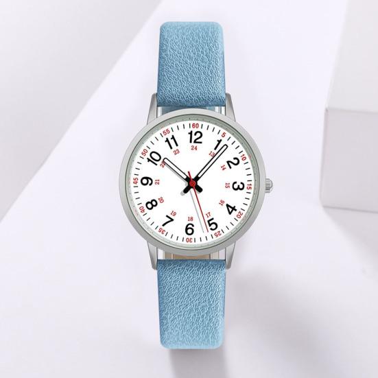 Luminous Digital Watch with Soft Faux Leather Strap 24 Hours Time Round Dial Quartz Women Fashion Wrist Watch