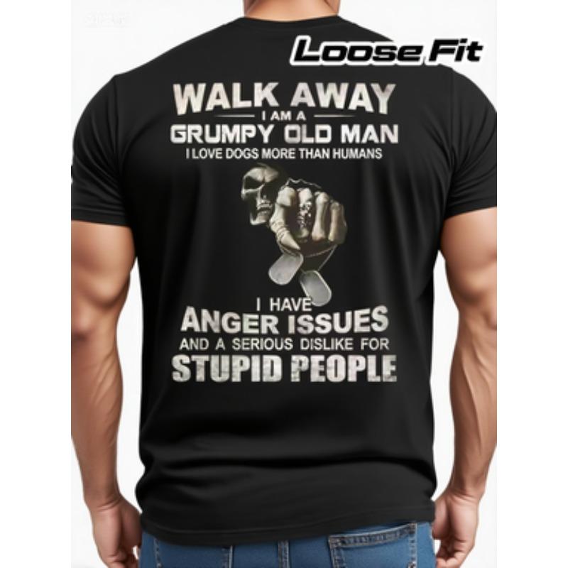 Men's 3D Skull Dog & Bone Graphic T-Shirt Edgy Slogan Summer Casual Short Sleeve