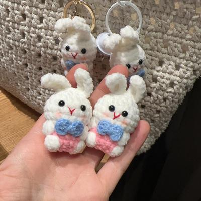 Wholesale Handmade 4cm Knitting Mini Fudge Little Bow Rabbit Keychain DIY Crochet Car Bag Pendant Fish Hanging Decoration