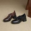 Fashion New Spring/autumn Genuine Leather Women Shoes Square Toe Loafers Shoes for Women Fashion Lace Chunky High Heels Women Pumps