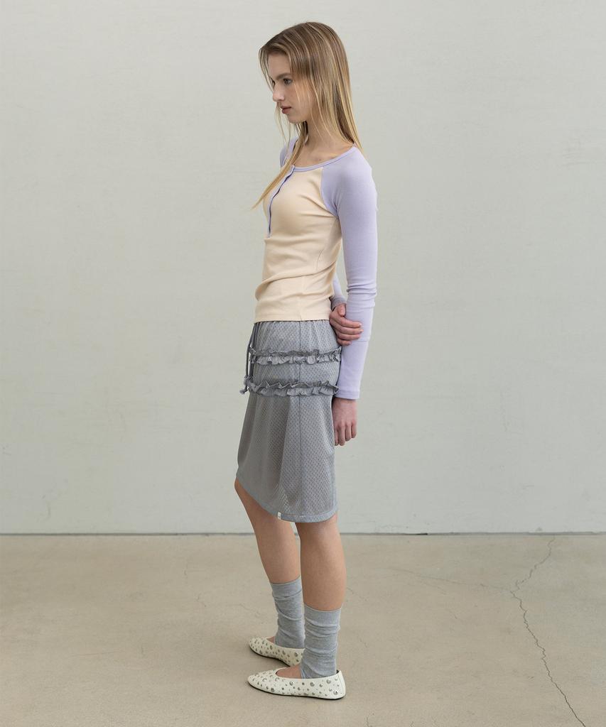 Forev Mesh Frill Midi Skirt - Silver