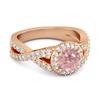 Pink CZ Halo Accents Women Wedding Ring  - 925 Sterling Silver Rose Gold Vermeil
