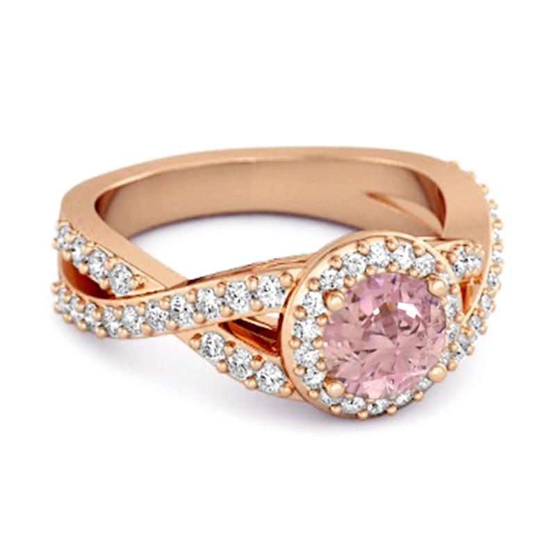 Pink CZ Halo Accents Women Wedding Ring  - 925 Sterling Silver Rose Gold Vermeil