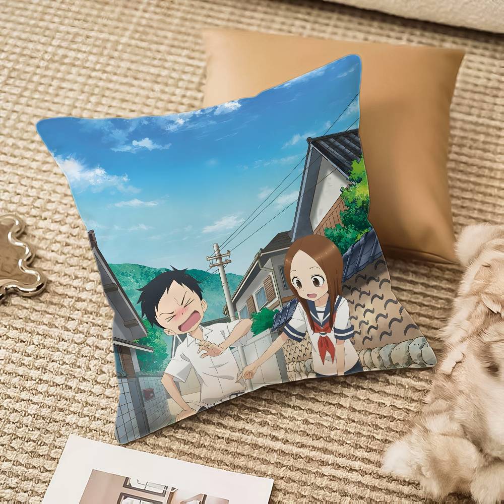 Kwaii Anime T-Teasing Master Takagi-san Pillow Case Anti-dustmite Pillowcase Invisible zipper silky plush Sofa