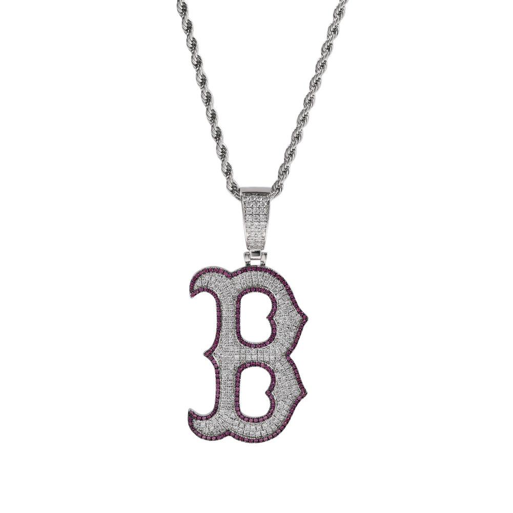 Hip hop ancient cute ins style B letter pendant necklace copper inlaid zircon English letter pendant stacked sweater chain letter b+3mm24inch twist chain