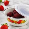 with Lid Enamel Mixing Bowl Chinese Rose Print Instant Noodle Bowl Vintage Enamel Bowl  Camping