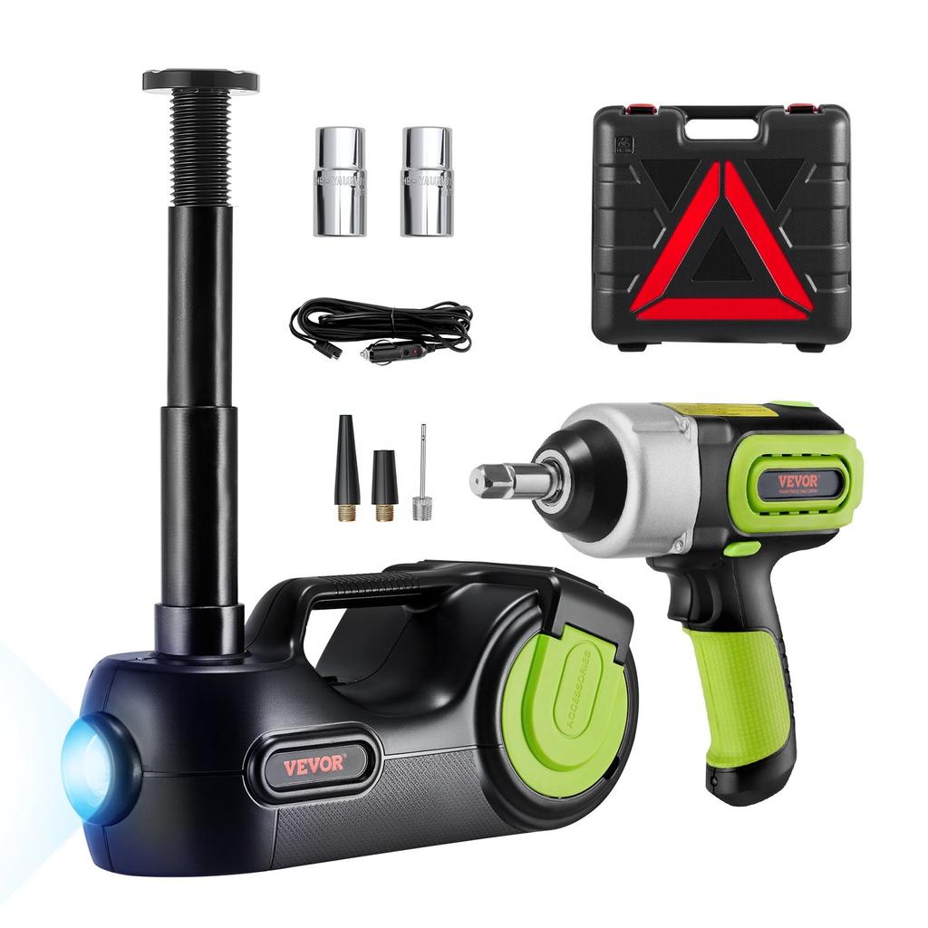 VEVOR Electric Car Jack 5 Ton Car Jack Hydraulic, Electric Floor Jack with Electric Impact Wrench, LED Light Hydraulic Jack Car Repair Tool