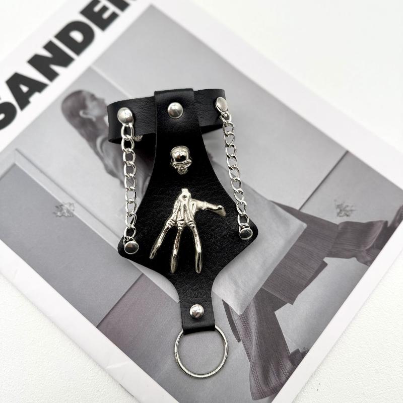 

Стимпанк Череп Палец Браслет из ПУ кожи для мужчин Готический Серебристый Цвет Звеньевая Цепь Браслеты Манжеты Рок Хэллоуин