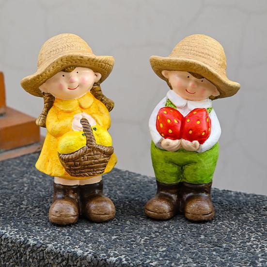 Small Ceramic Garden Statue Cute Girls Boys/Gnome/Pumpkin Fairies Sculptures for Outdoor Garden Yard Patio Lawn Decor