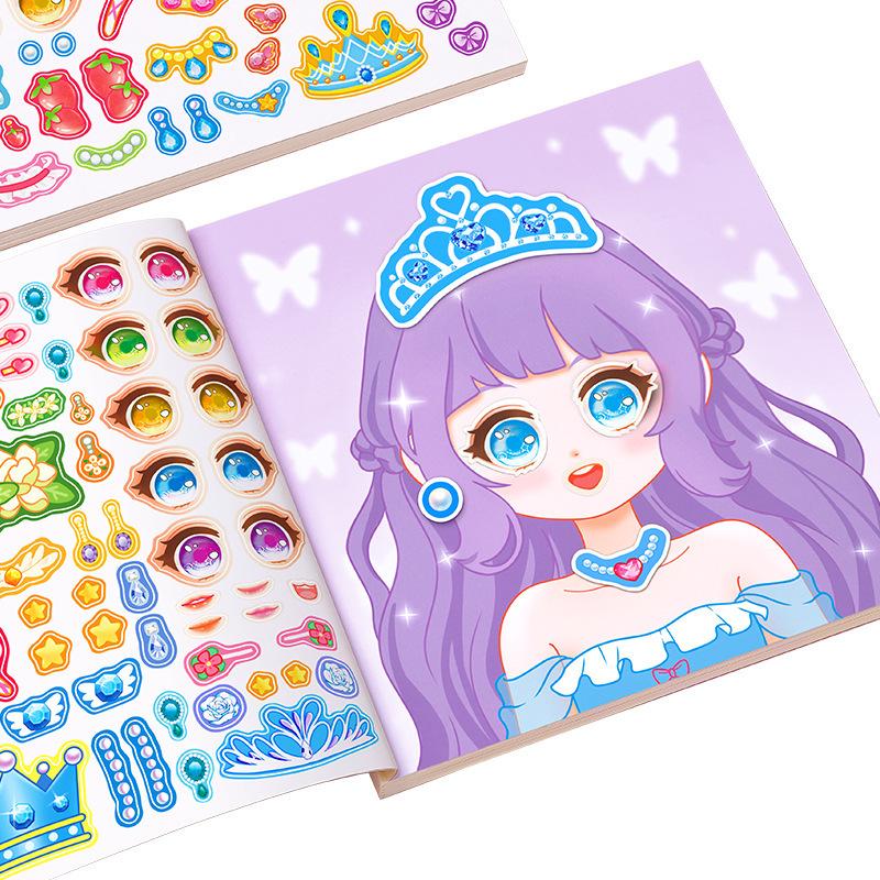 Stickers Book Handicrafts Creative Kids Stickers 15 Pages Toy Puzzle Reusable For Girls Cartoon Princess Make A Face Stickers
