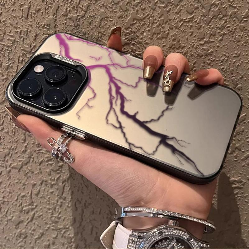 Luxury Lightning Graphic Matte Hard Case for iPhone 16 15 14 13 12 11 Pro Max XS X XR 8 7 Plus Shockproof Plating Cover