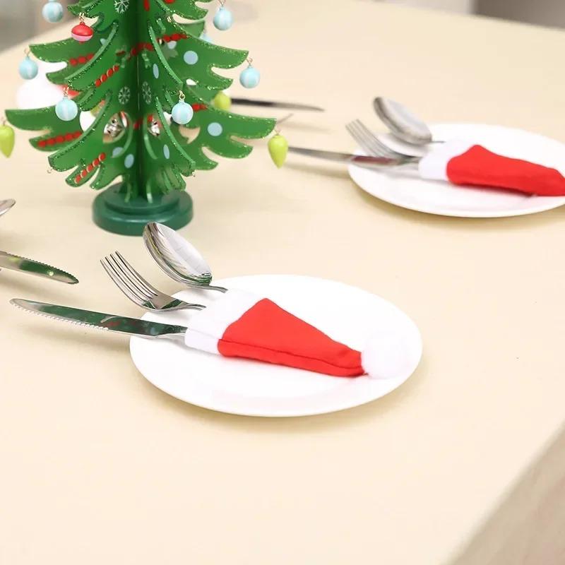 10 ks Taška na příbory Vánoční čepice Vánoční dekorace Kuchyňské doplňky Domov 2023 Vánoční ozdoby Taška na příbory Santa Claus Party dekorace