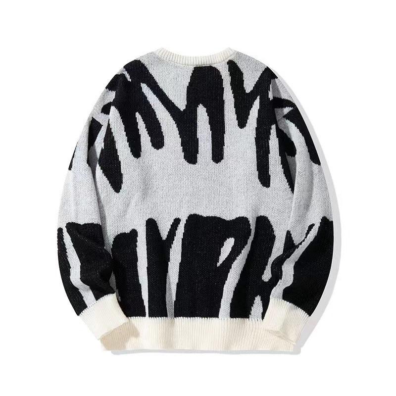 2026 Autumn Winter Korean Style Line Jacquard Knit Sweater Round Neck Pullover Casual Tops Long Sleeve Fashion Elegant  Loose Clothing