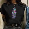 Women's T-shirt Watercolor Feather Graphic Printed T Shirt Women Short Sleeve Tshirt 90s Streetwear Female Clothes Tops