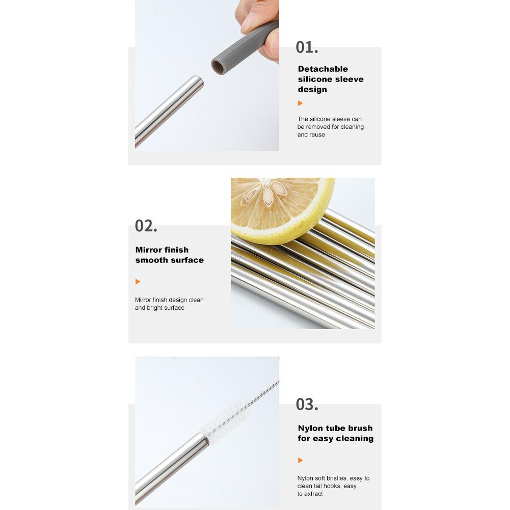 4Pcs Long Metal Straw with Silicone Tips Cleaning Brush Stainless Steel Drinking Straw with Covers for Stanley 40oz Tumbler