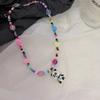 New colorful beads cartoon rainbow panda necklace personalized female cream sweet girl accessories cute cool sweet jewelry collarbone chain