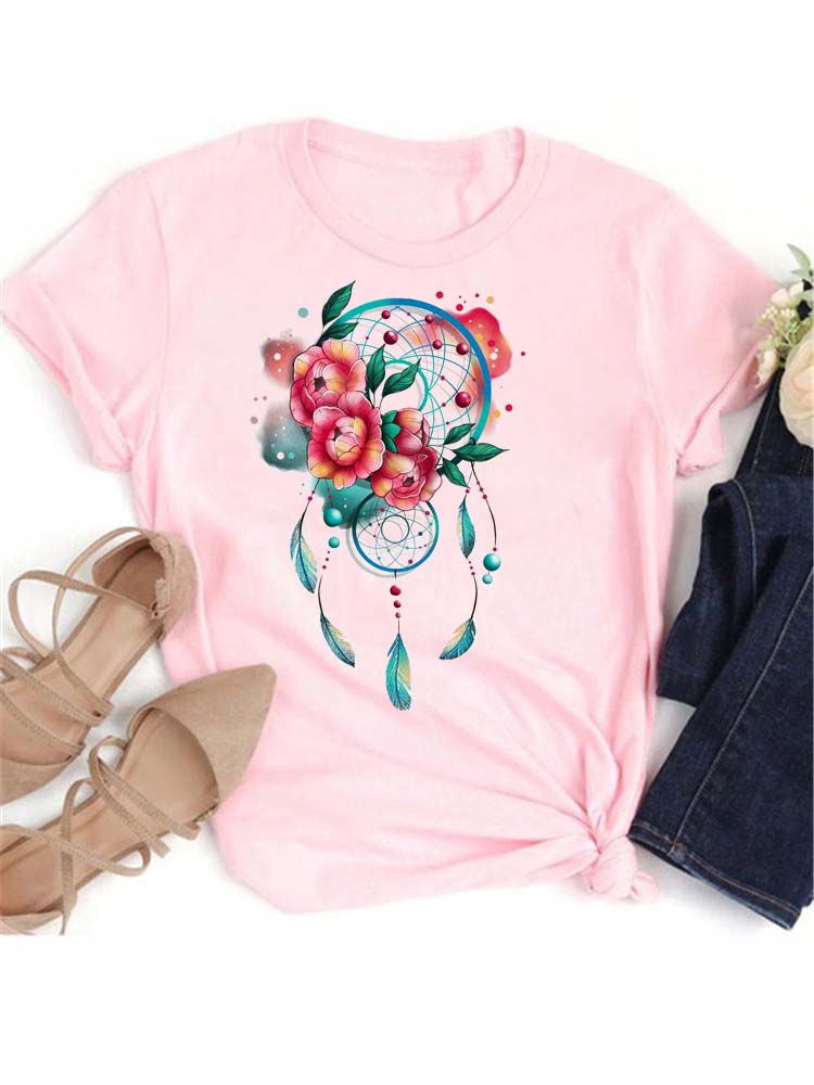 

Maycaur Harajuku Women T Shirt Beautiful Dreamcatcher Print Tops Tee Female T-shirt 90s Girls Cute Graphic Women Tee Shirts 4XL