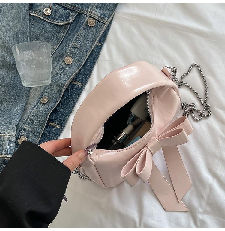 Small Bag Bow Shoulder Bag Women's Underarm Bag PU Crossbody Bag