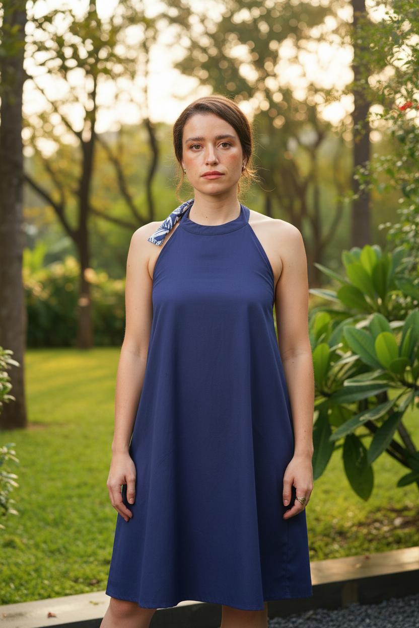 Navy Luxe Halter Dress 34 тёмно-синий