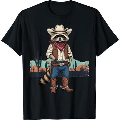 Raccoon Cowboy Cowgirl Trash Panda Western Country Graphic T-Shirt