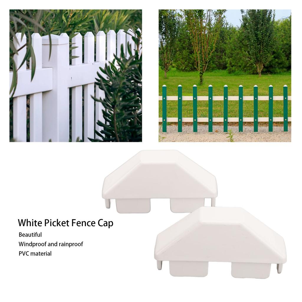 8pcs White Picket Fence Cap Rainproof Windproof Fencing Parts Decorative PVC Pocket Rail End Cap for Outdoor Garden