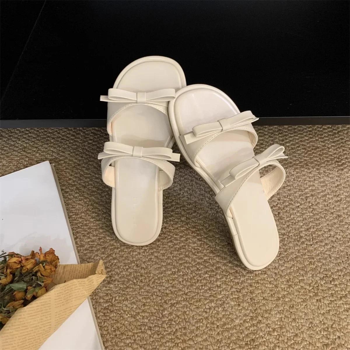 

Корейский стиль Плоская подошва Бантик Женская обувь Лето Новая мода Комфорт Мягкая подошва Пляжные тапочки Женщины Zapatos De Mujer 35