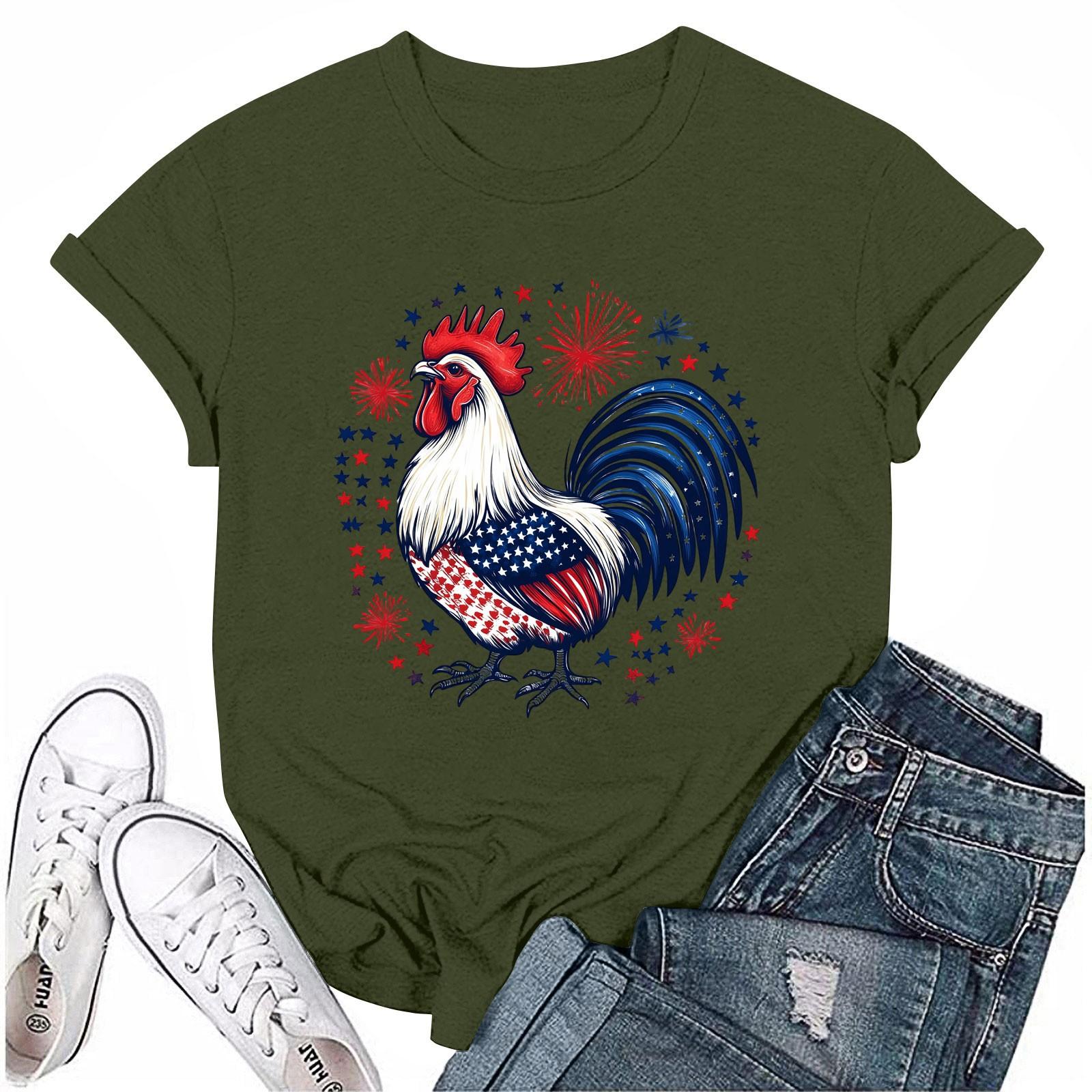 

Женская повседневная футболка с круглым вырезом и коротким рукавом с принтом «День независимости» L армия зеленый