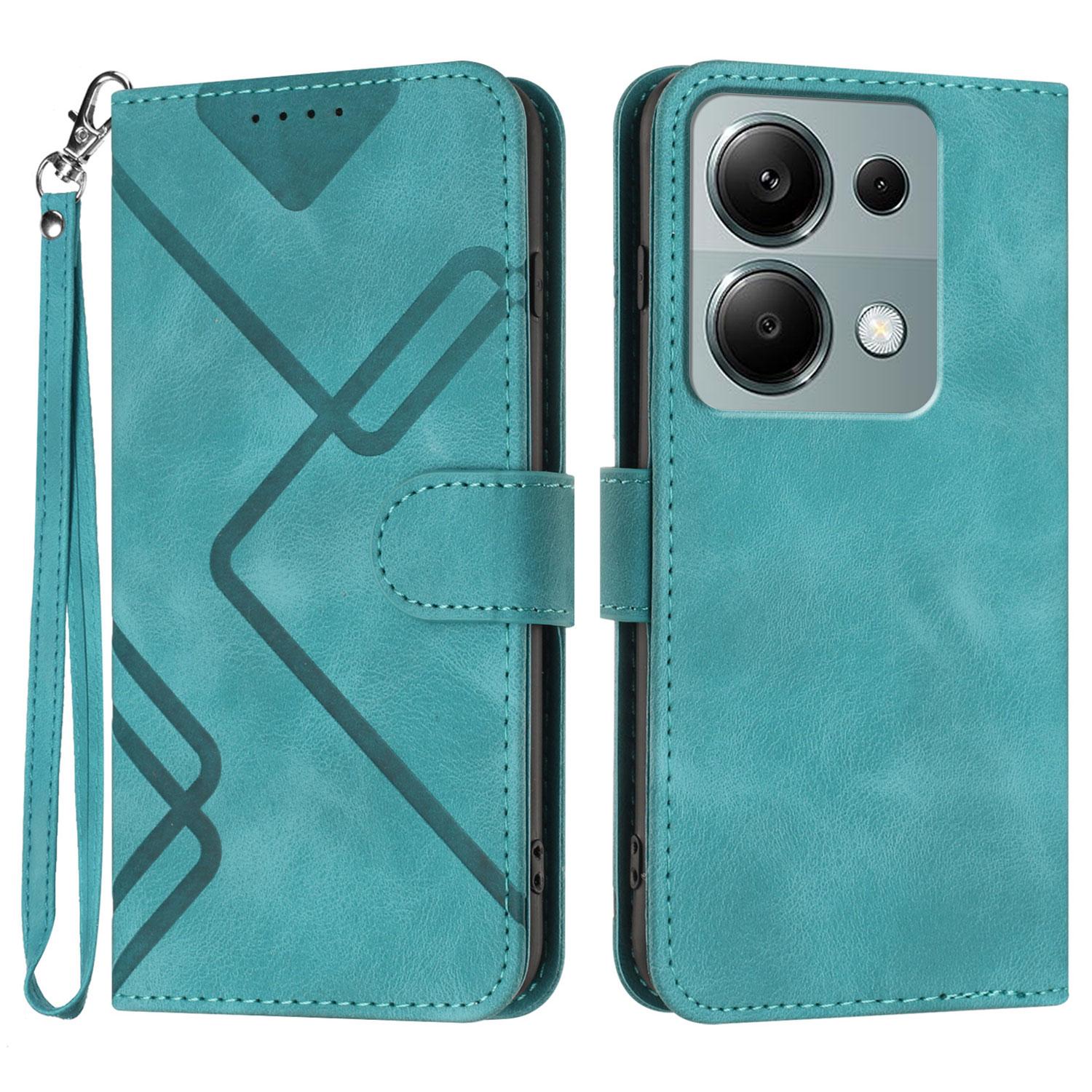 

For Xiaomi Poco M6 Pro 4G/Xiaomi Redmi Note 13 Pro 4G Wallet Case Line Imprinted PU Leather Phone Cover with Strap B