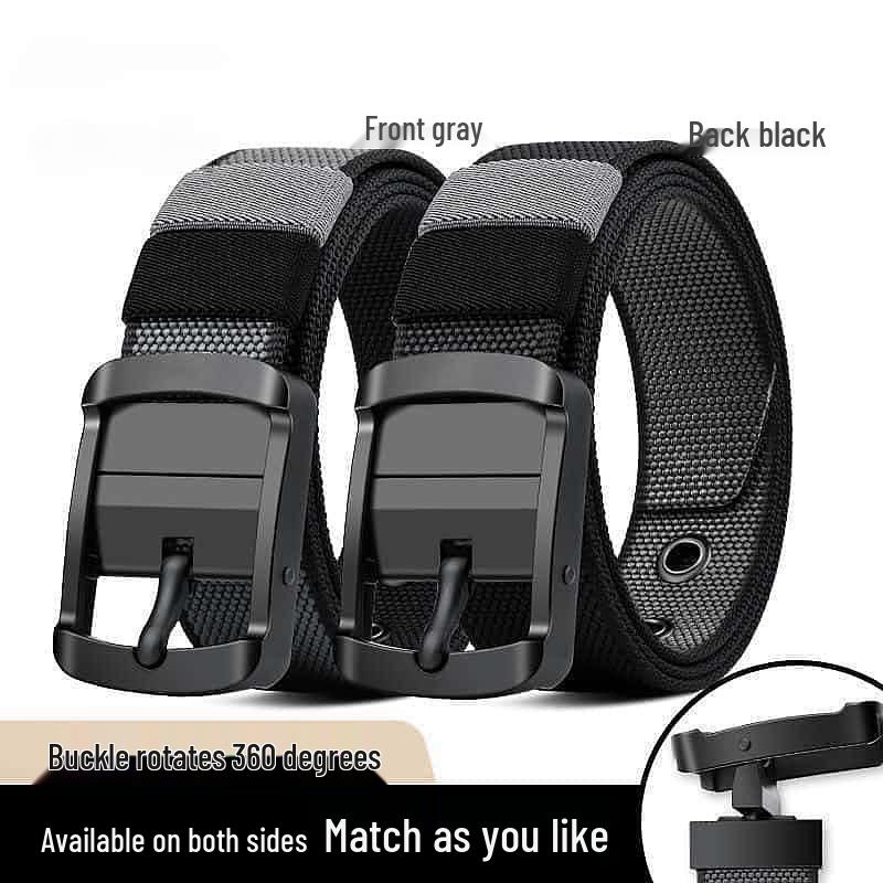 Men's Cross-Border Rotating Buckle Alloy Canvas Belt: Fashionable, Versatile, Double-Sided Wearable
