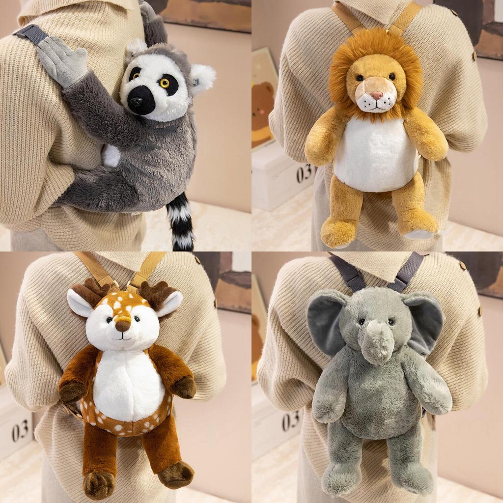 Plüschtier-Rucksack für Kinder, Mädchen und Jungen, niedlicher Löwe, Giraffe, Schaf, mit PP-Baumwollfüllung