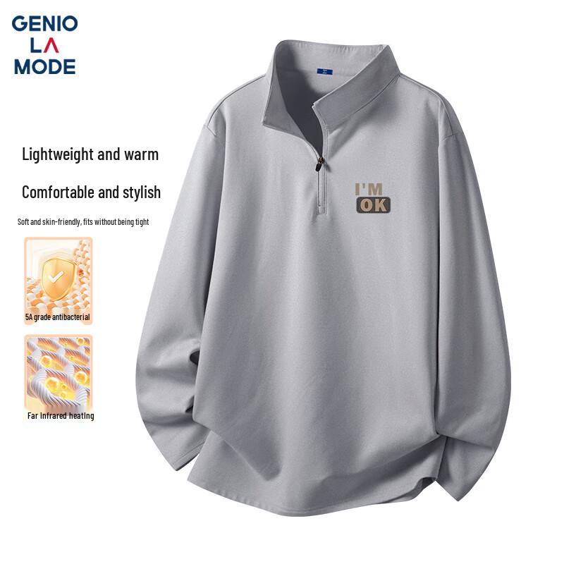 GENIOLAMODE Men s Fleece-Lined Half-Zip T-Shirt L