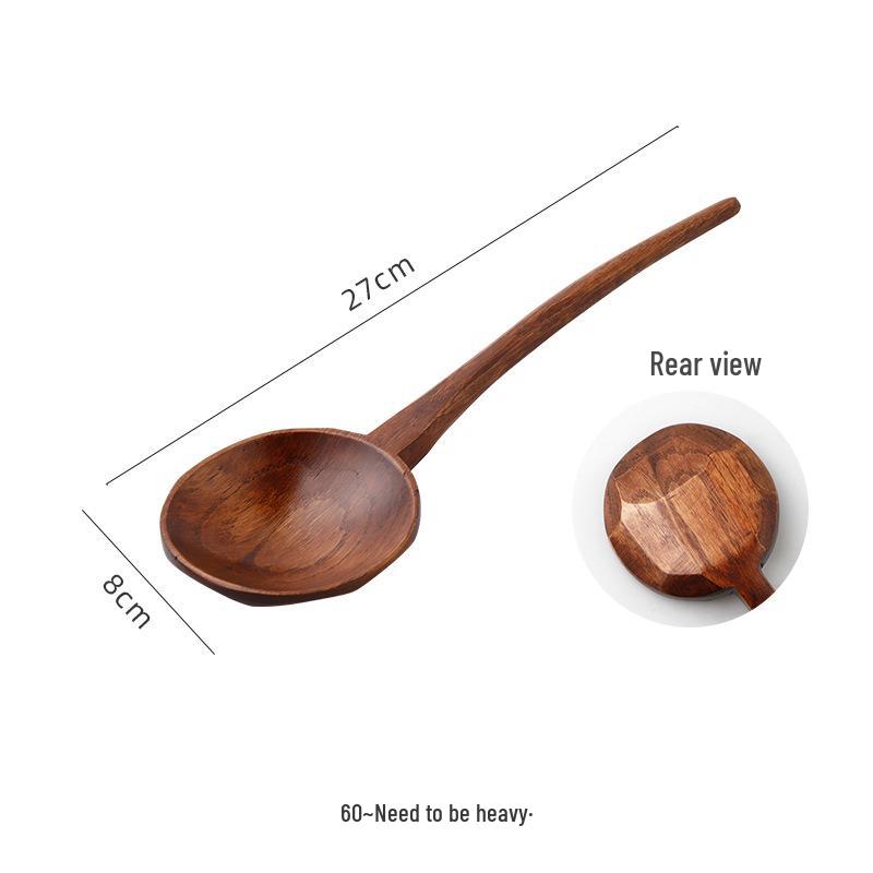 Cuillère en Bois Massif Style Japonais pour Soupe, Ramen et Nouilles