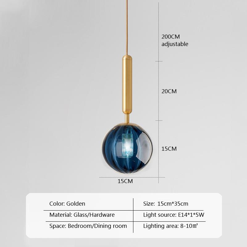 Nordic LED Glass Pendant Light Jewel Blue Ball Hanging Light Wine Red Living Room Decor Fxiture Bedroom Amber Indoor Lamp Lustre